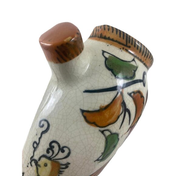 Vintage Japan Wall Vase Hand-Painted Ceramic Pitcher With Rooster & Floral - Picture 3 of 5